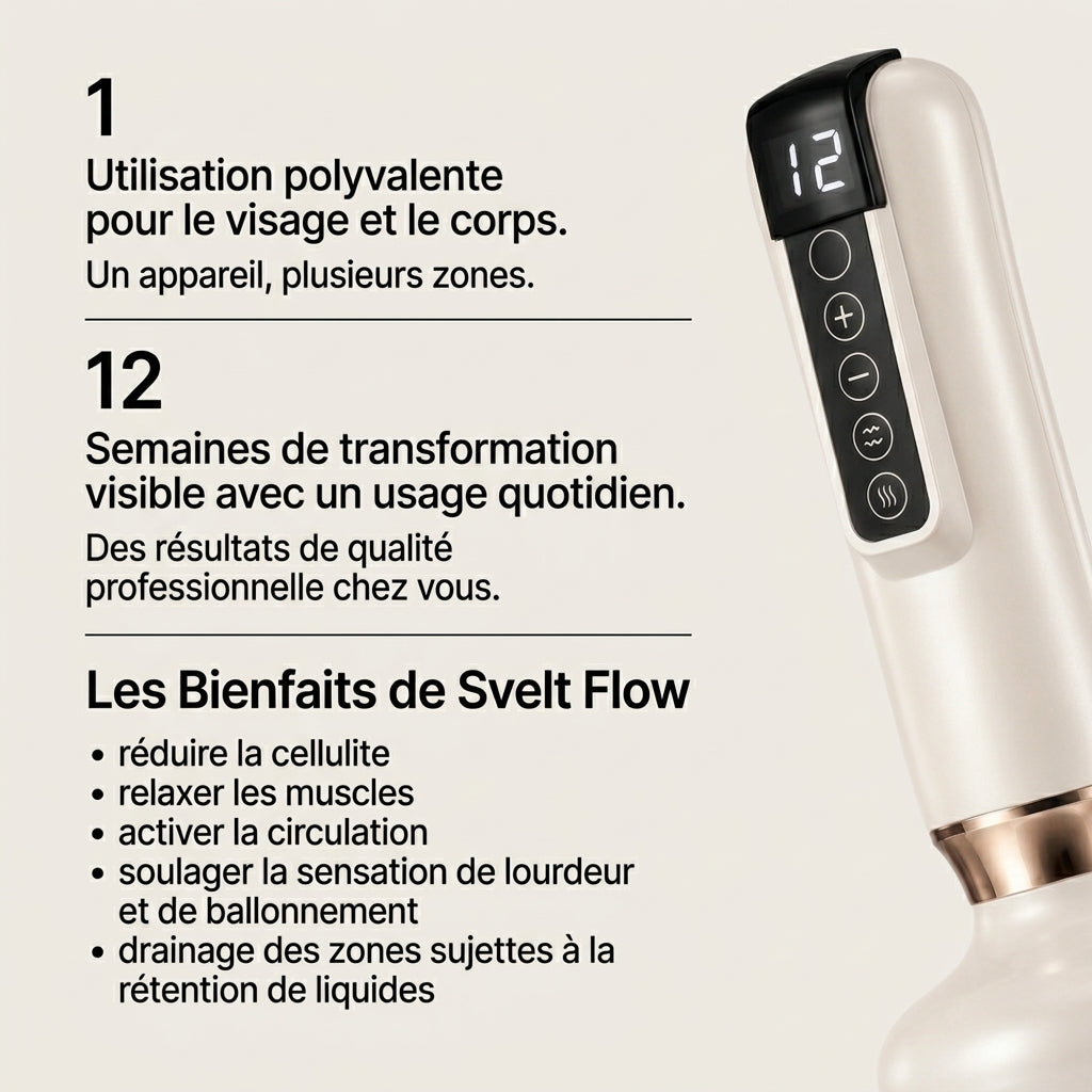 Révélez une peau visiblement plus lisse grâce à notre masseur corporel anti-cellulite SVELT Flow.